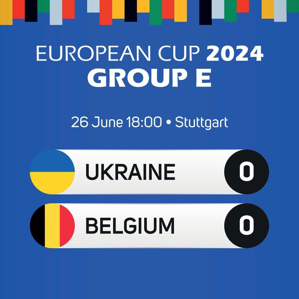 Ucrania vs Bélgica europeo fútbol americano campeonato grupo mi partido marcador bandera euro Alemania 2024 vector