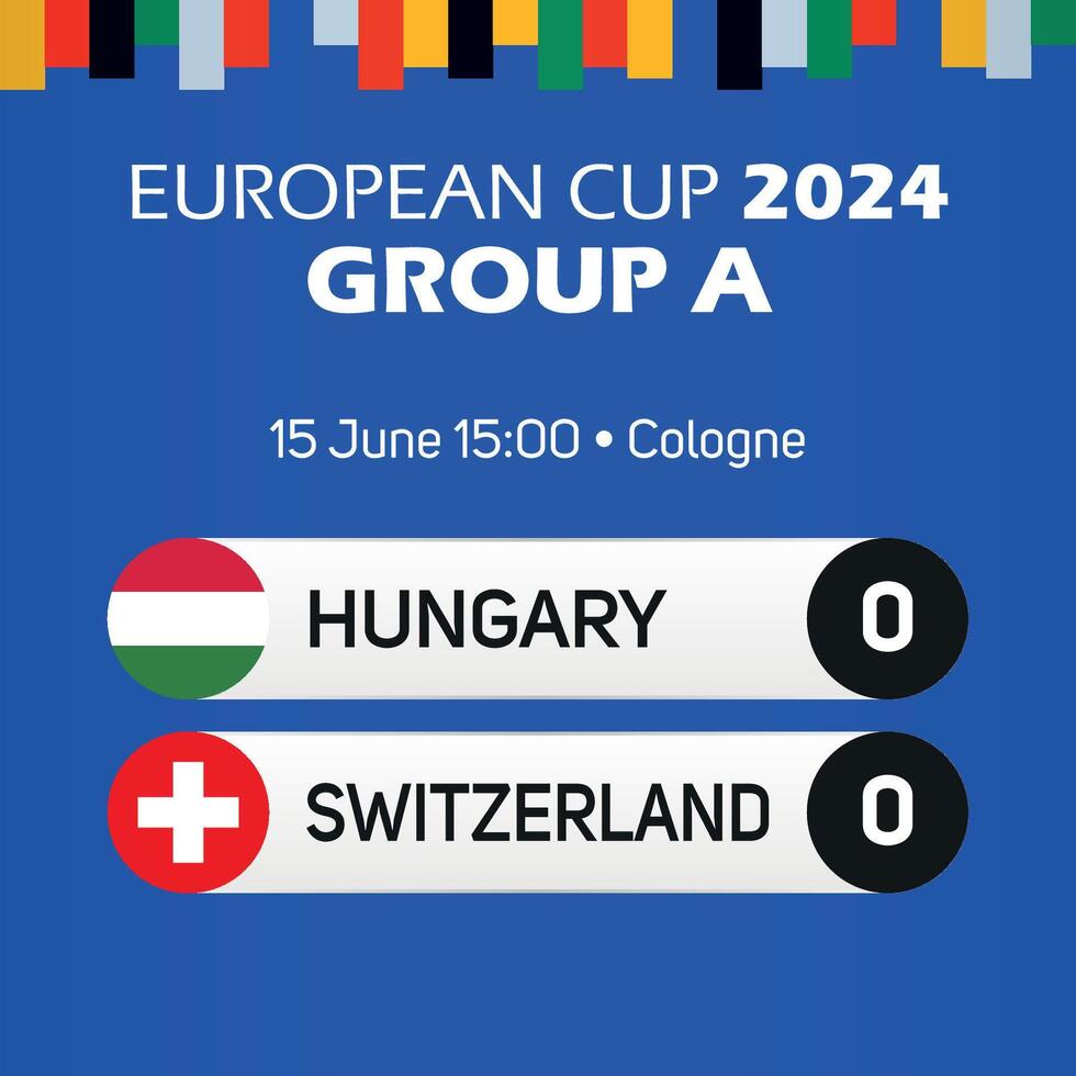 Hungría vs Suiza europeo fútbol americano campeonato grupo un partido marcador bandera euro Alemania 2024 vector