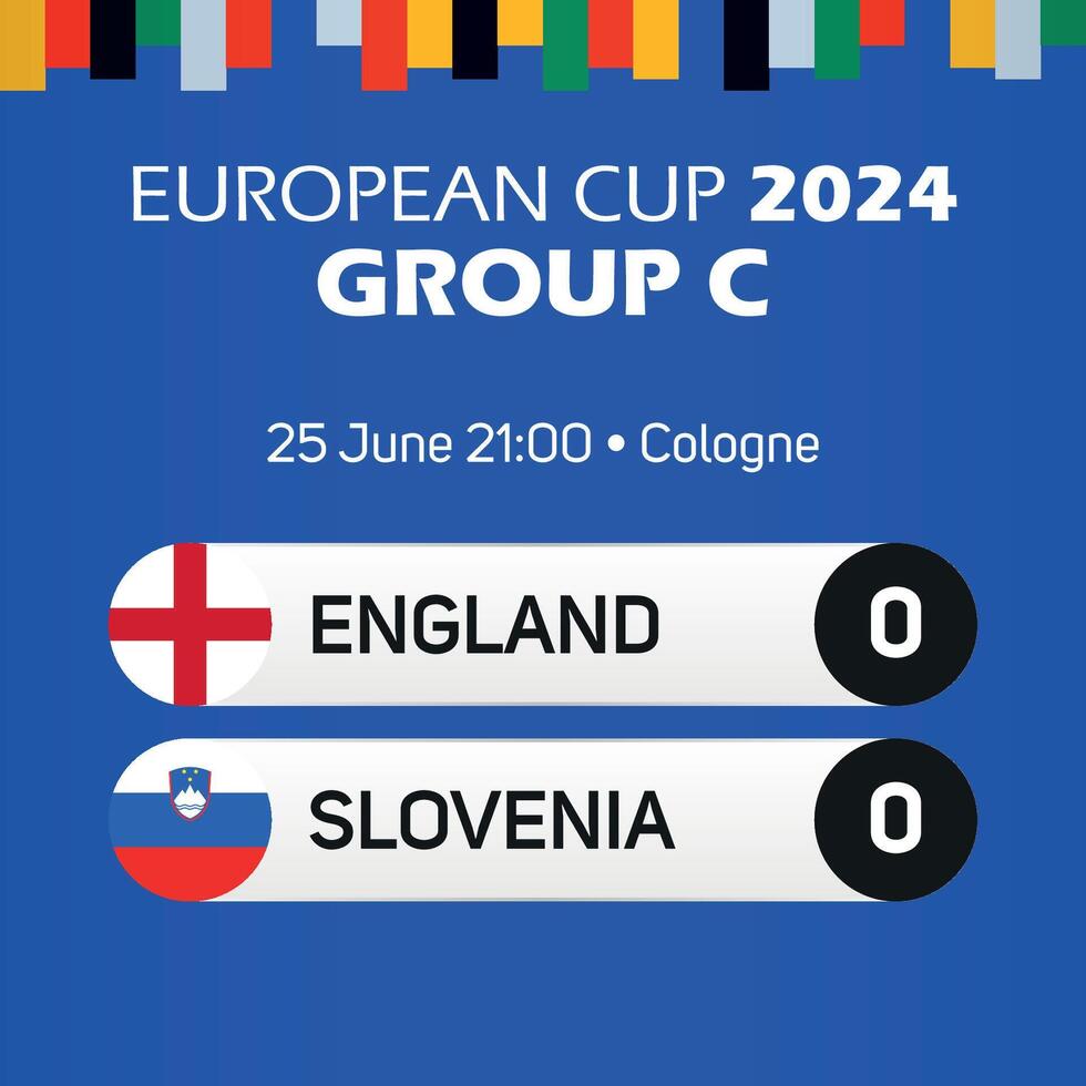 England vs Slovenia European football championship group C match scoreboard banner Euro germany 2024 vector