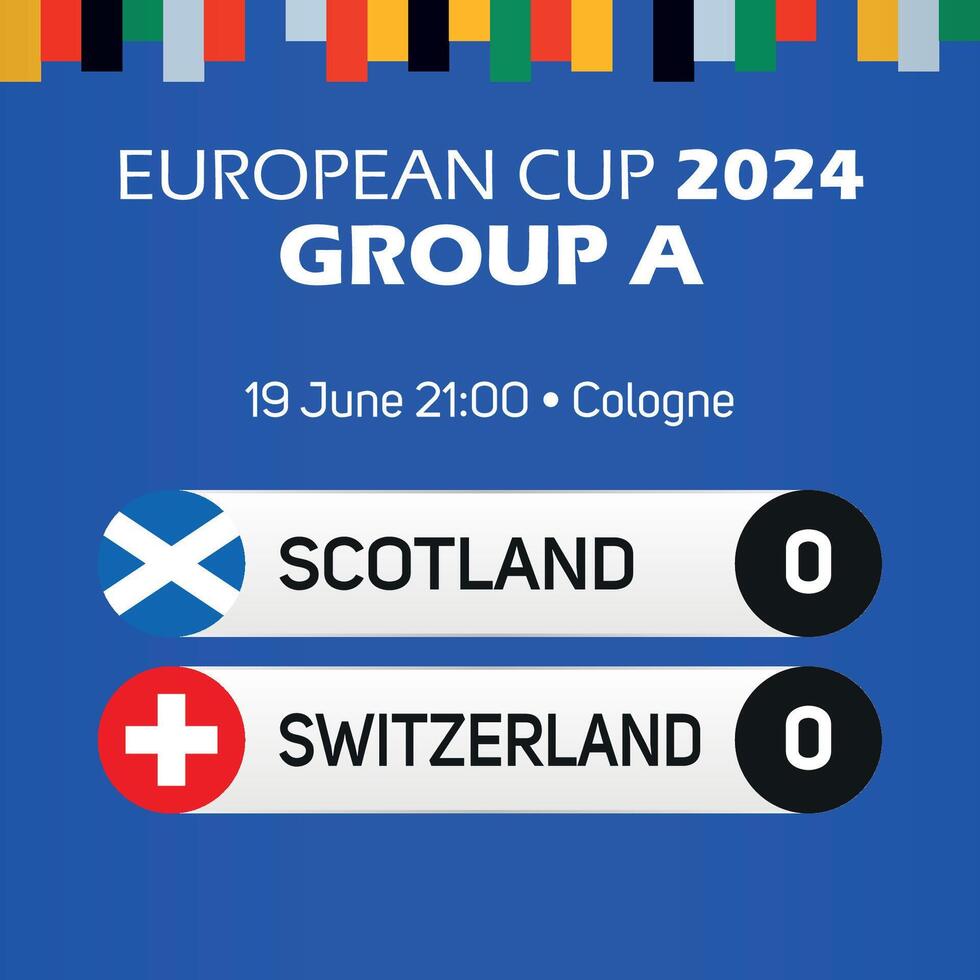 Escocia vs Suiza europeo fútbol americano campeonato grupo un partido marcador bandera euro Alemania 2024 vector