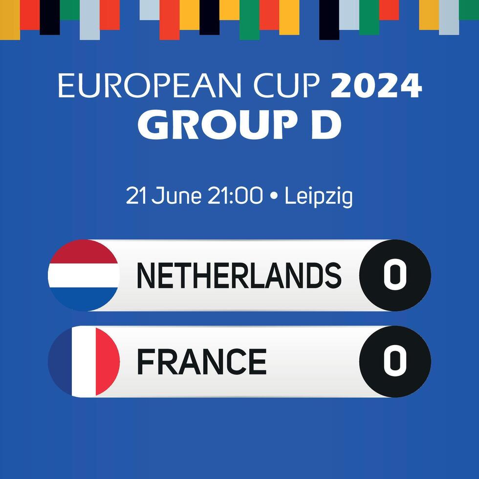 Netherlands vs France European football championship group D match scoreboard banner Euro germany 2024 vector