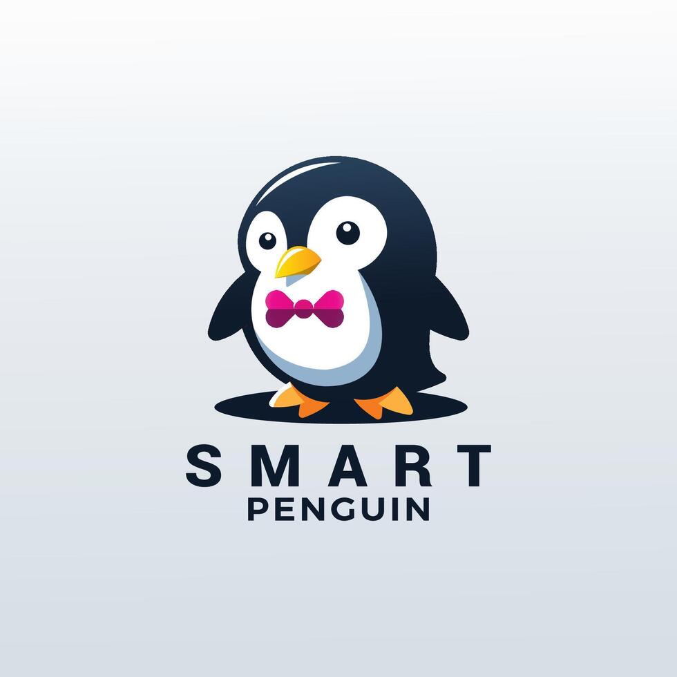 A little beautiful smart penguin logo design template vector