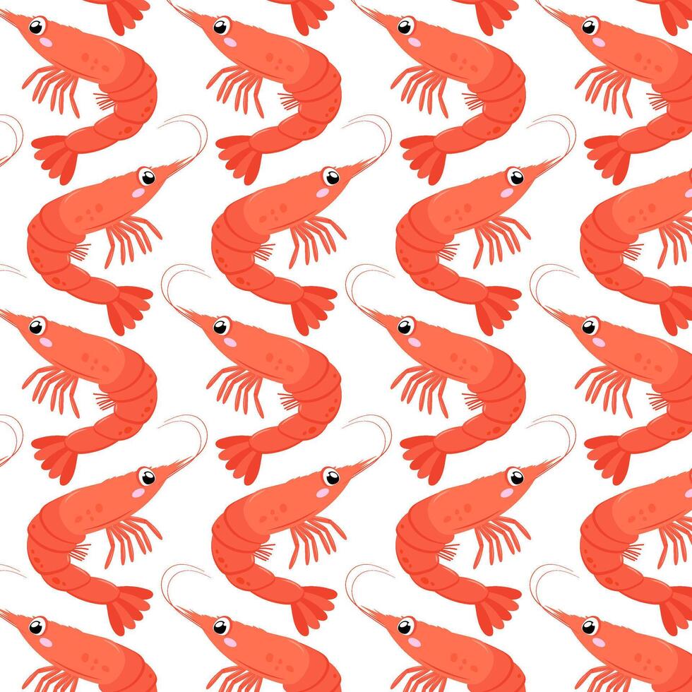Shrimp in flat style. Pattern with cute sea shrimp. Undersea world