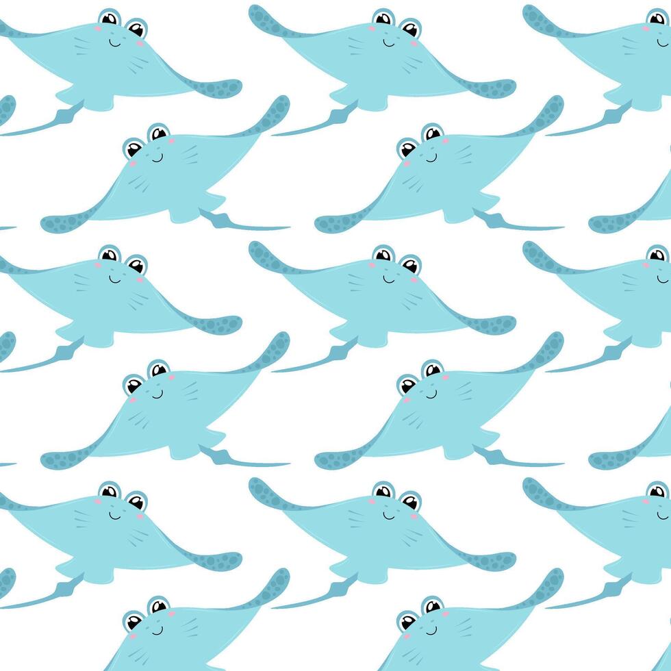 Stingray in flat style. Pattern with cute stingray. Undersea world. Seamless pattern for textile, wrapping paper, background. vector