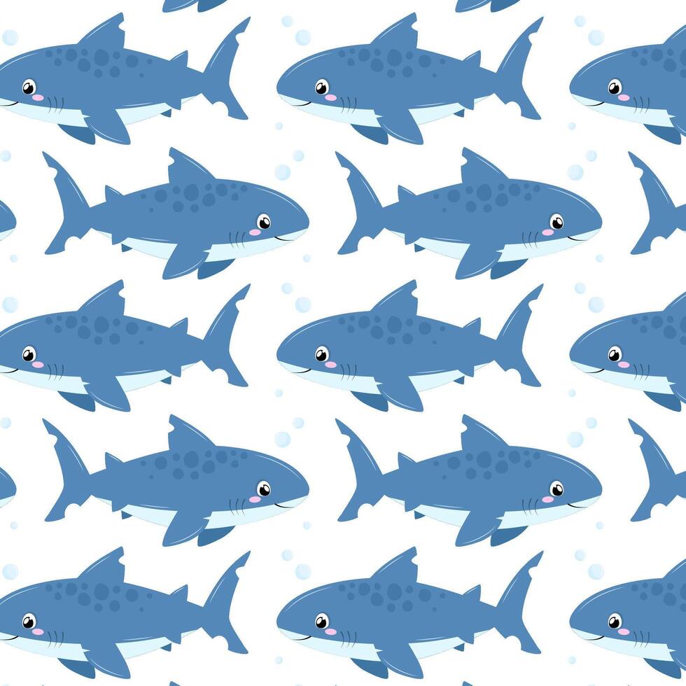 Shark in flat style. Pattern with a cute sea shark. Undersea world. Pattern for textile, wrapping paper, background. vector