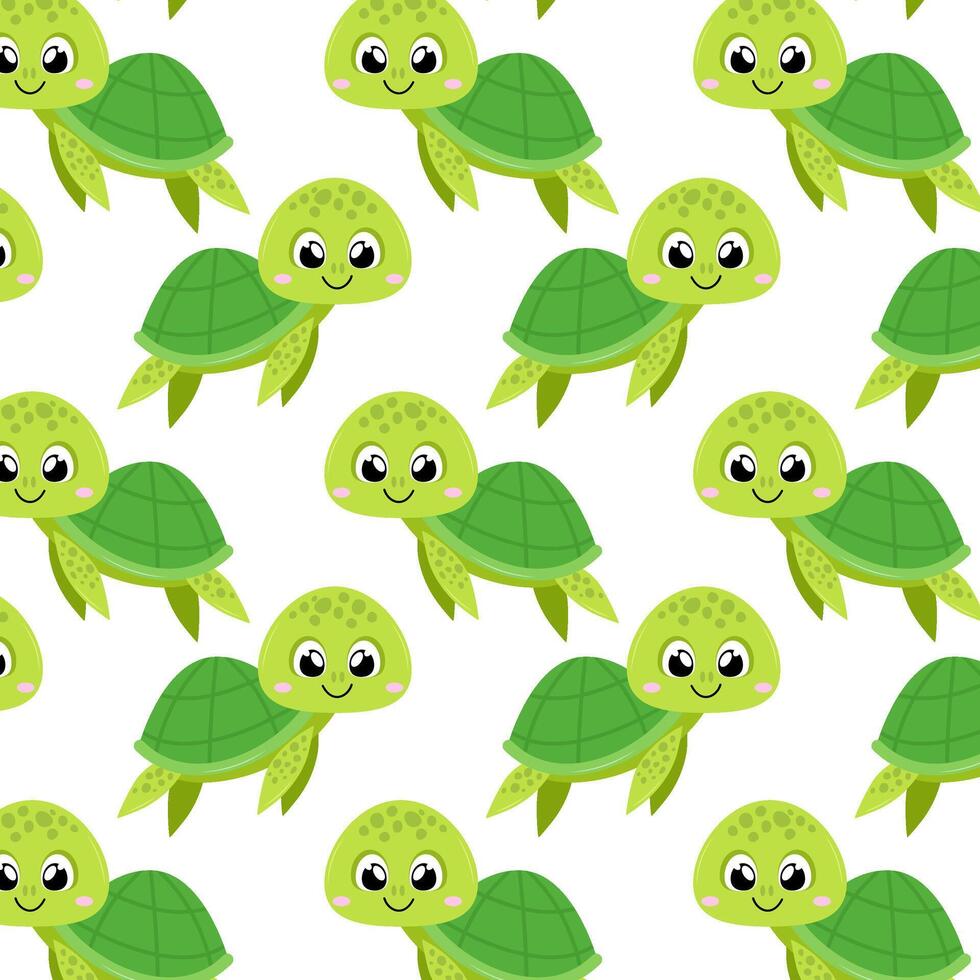 Turtle in flat style. Pattern with cute sea turtle. Undersea world. Pattern for textile, wrapping paper, background. vector