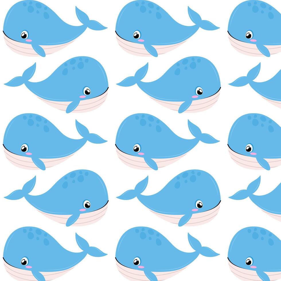 Whale in flat style. Pattern with a cute blue whale. Undersea world. Pattern for textile, wrapping paper, background. vector