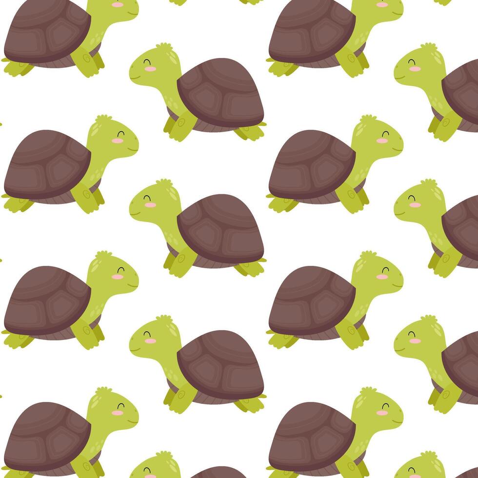 Pattern with a land turtle. Cute turtle in flat style. Pattern for textile, wrapping paper, background. vector