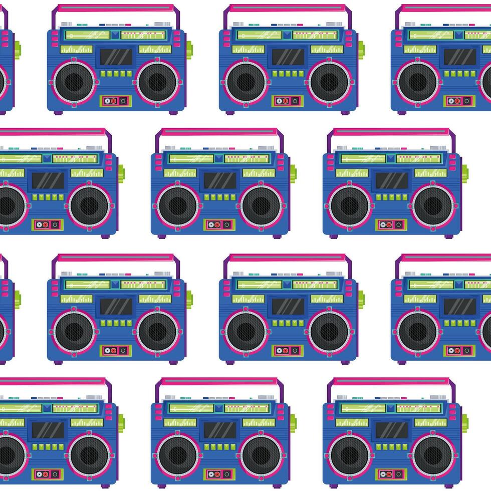 Pattern with a retro tape recorder. Boombox in flat style. Pattern for textile, wrapping paper, background. vector