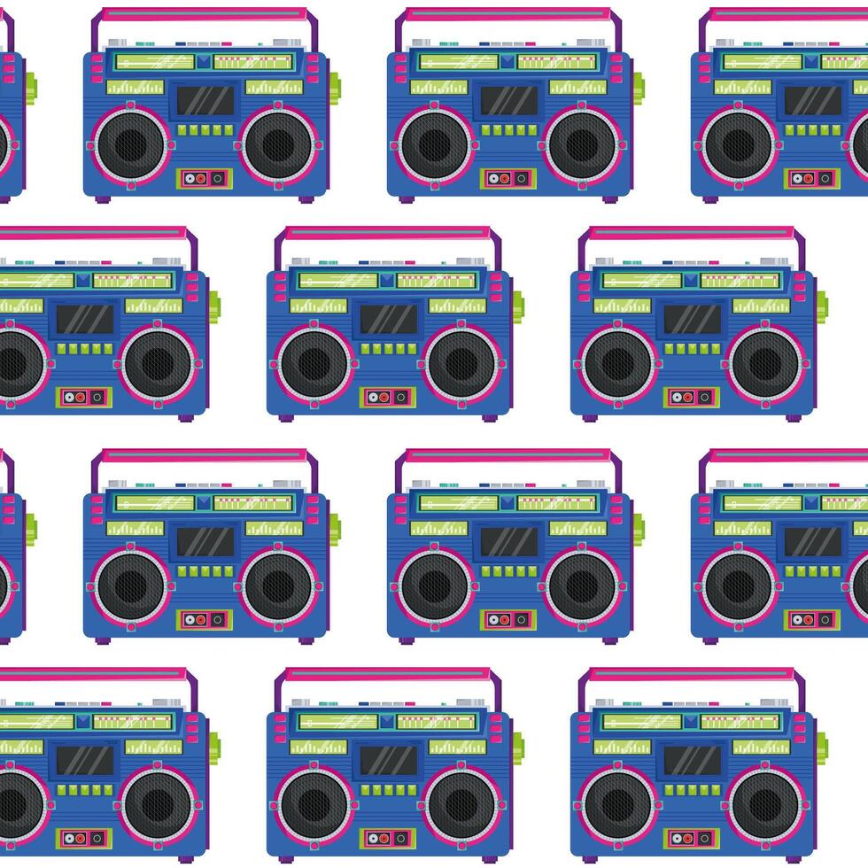 Pattern with a retro tape recorder. Boombox in flat style. Pattern for textile, wrapping paper, background. vector