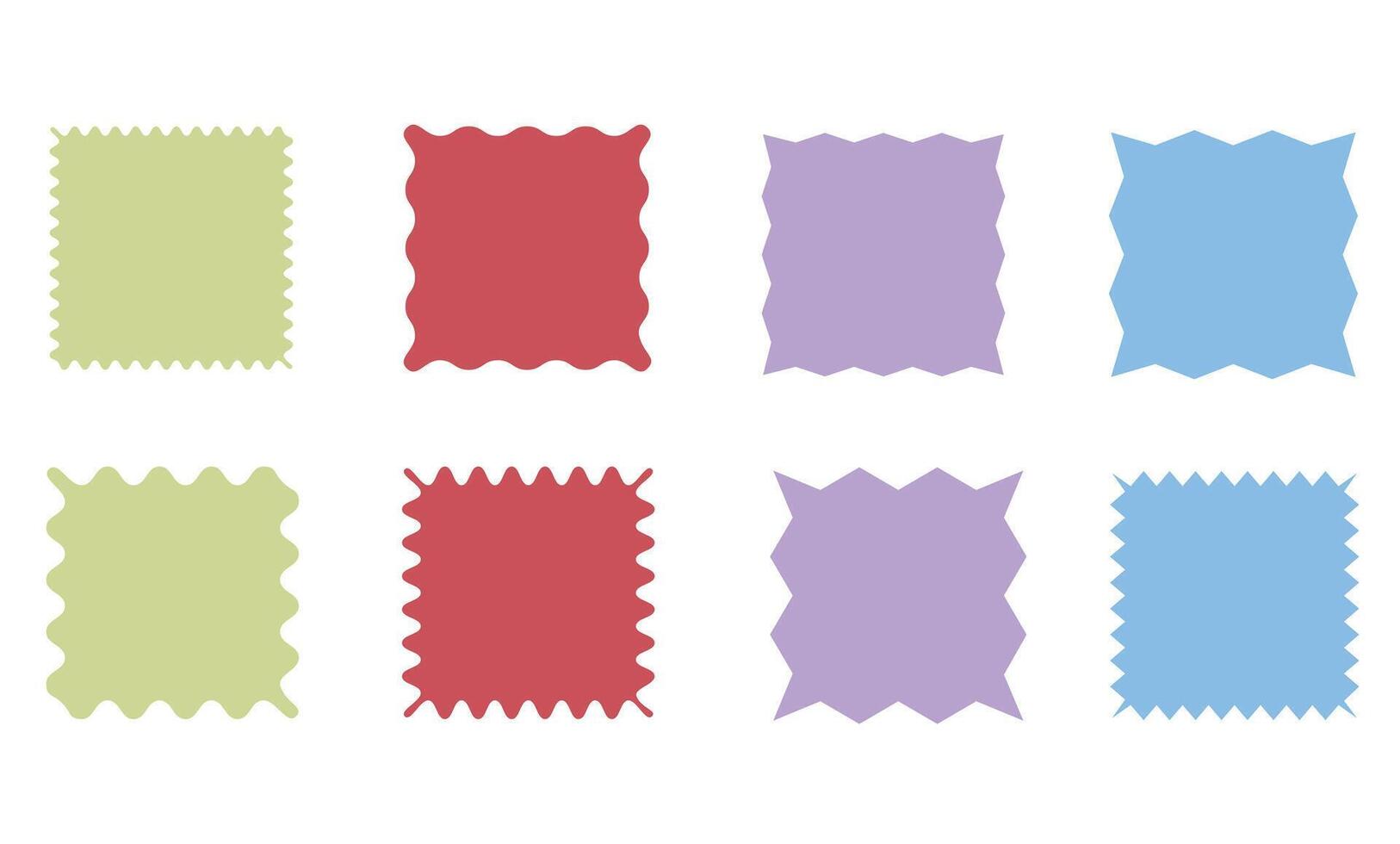 conjunto de cuadrícula, íconos pegatinas, suave y agudo bordes, de colores en blanco. sencillo Clásico plano estilo etiquetas, pegatinas diseño elementos. colección de diferente tipos de iconos vector