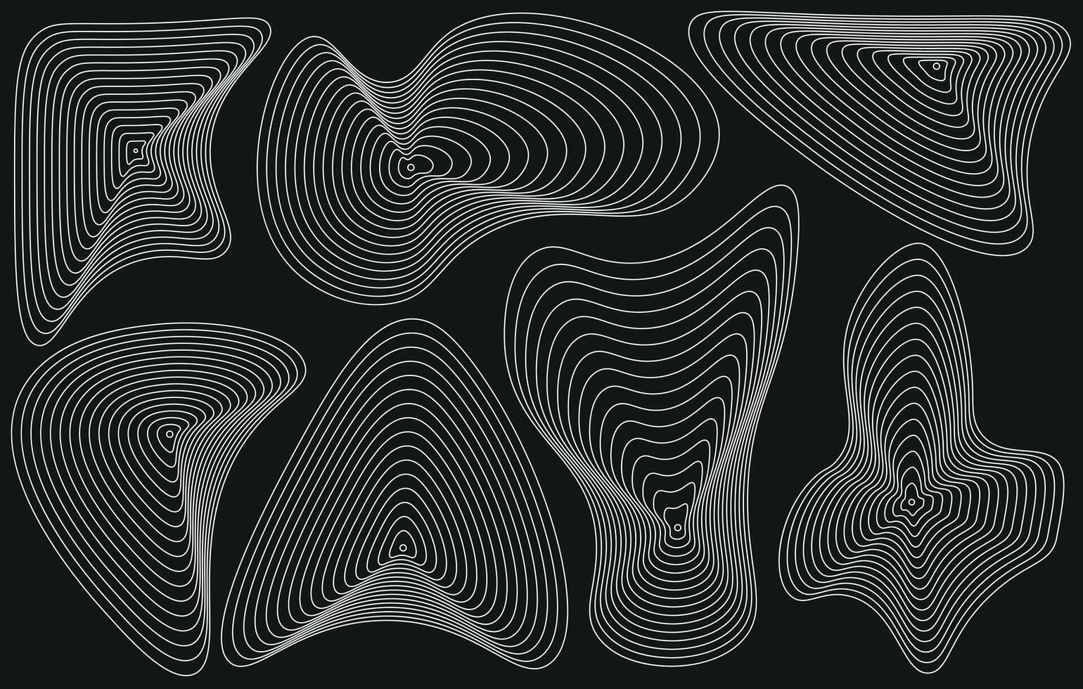 Set of oval perspective grids. White lattice shapes with distortion and digital ornament for design and web presentation vector