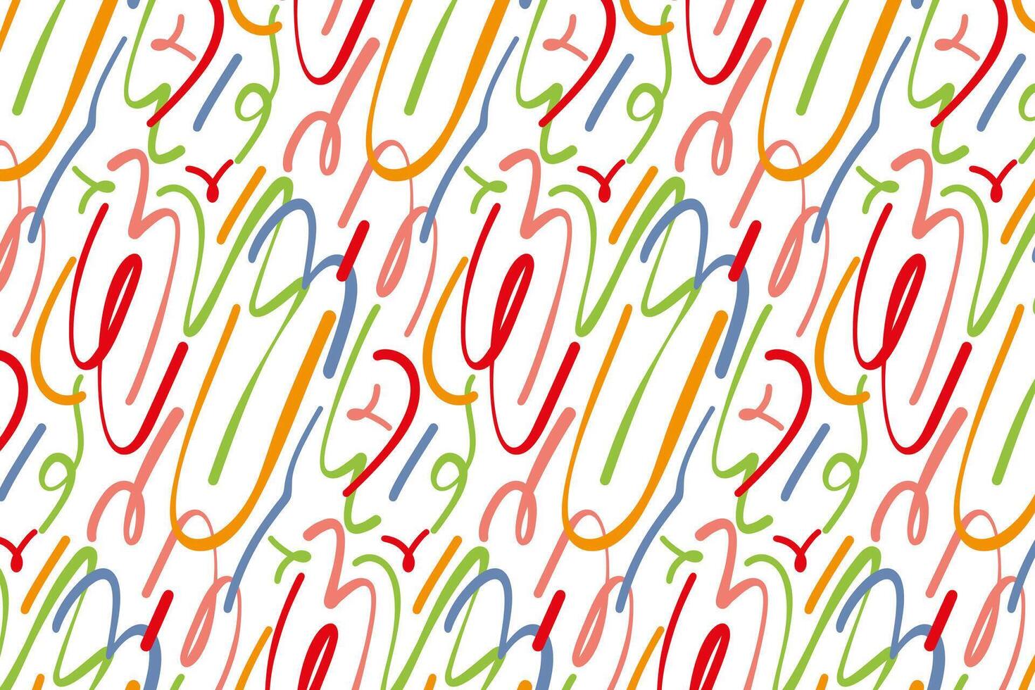 Fun colorful lines doodle seamless pattern on white background. Creative art style background for kids or fashion design with basic shapes. Simple childish doodle background. vector
