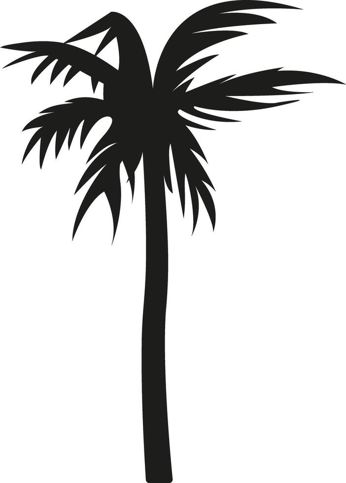 Black silhouette of a palm tree. Tropical tree. Botany. Beach, jungle or oasis. Sticker for the interior of a spa salon or travel agency. Isolated illustration. vector