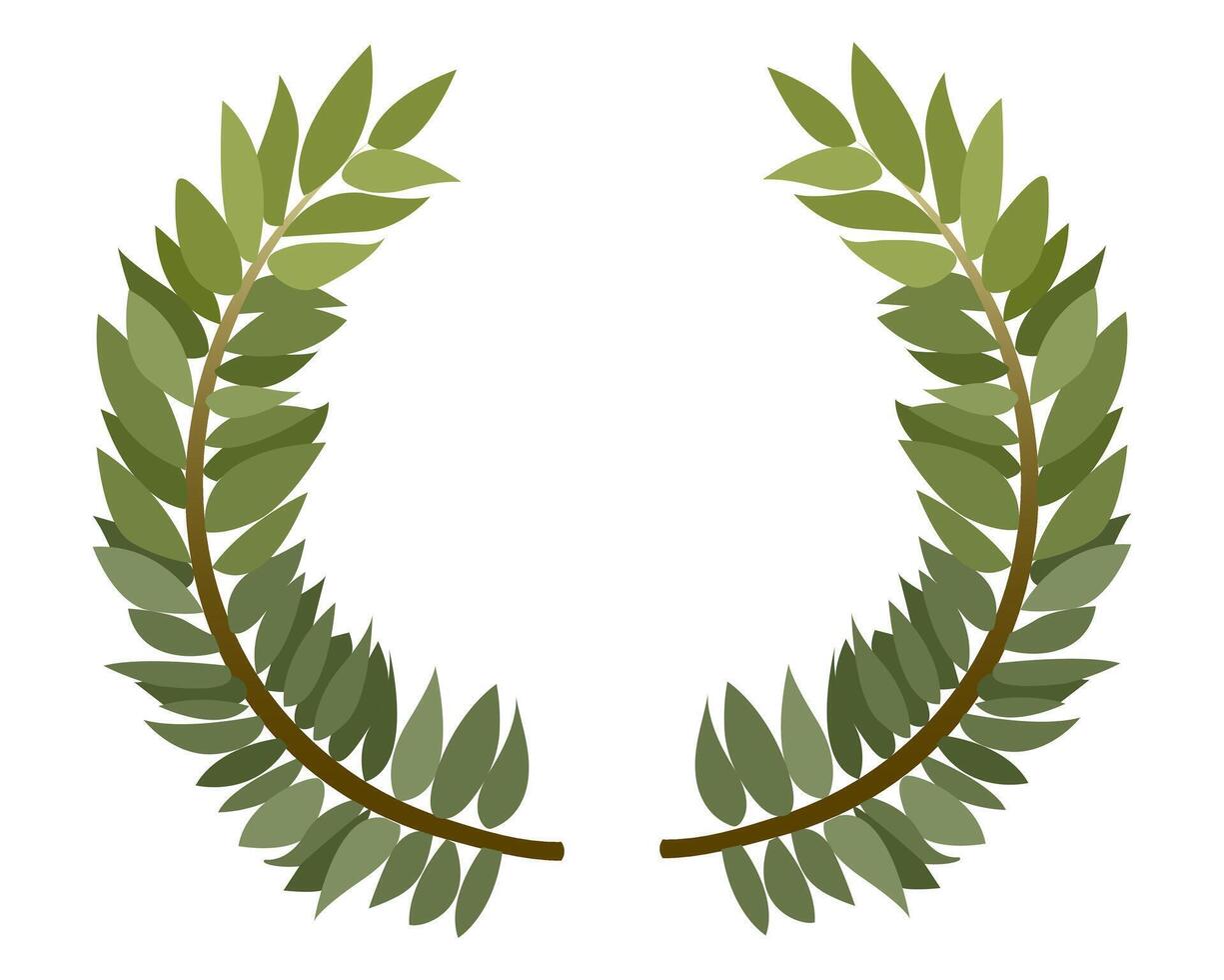 Laurel victory wreath. Branches with green leaves in a frame on a white background. Winner's award. Drawn color image. isolated object. vector