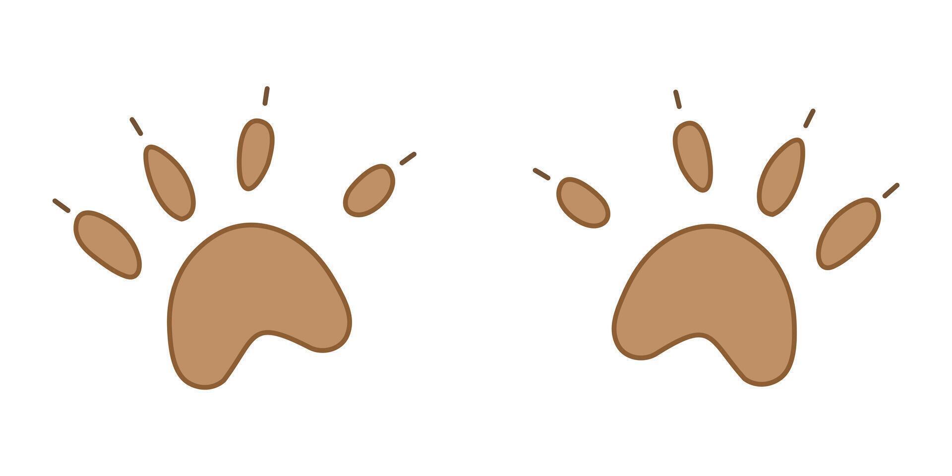 Illustration of Bear Paw Footprints. Brown prints from the paws of the beast. Cast of Animal Feet. Fingers and claws. Leave a trace. isolated object. illustration. vector