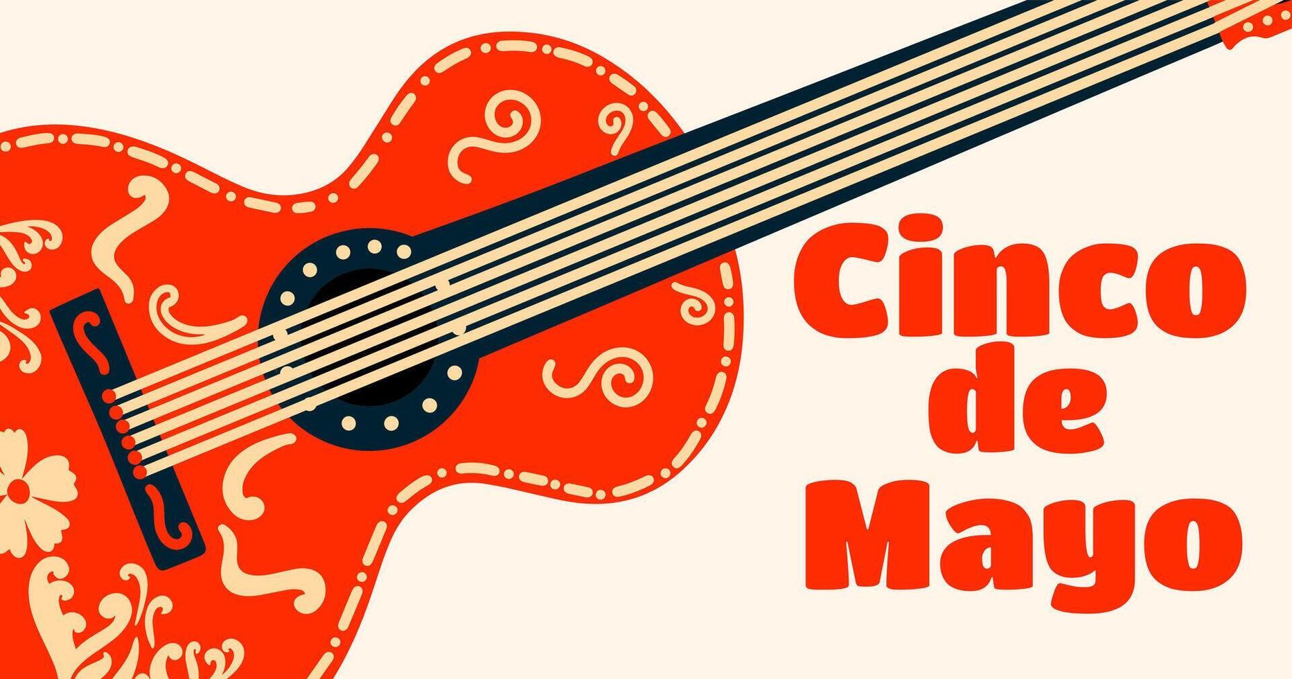 Cinco de Mayo festive banner. Holiday in Mexico. Colorful design poster with guitar. vector