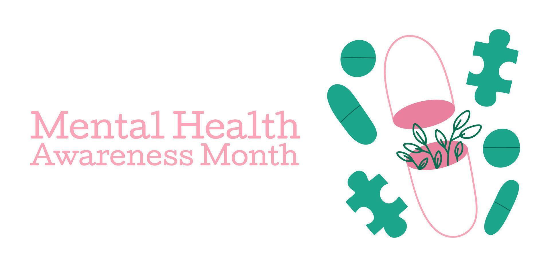 Mental Health Awareness Month. Web poster, banner for social media. Design for an event in May. vector