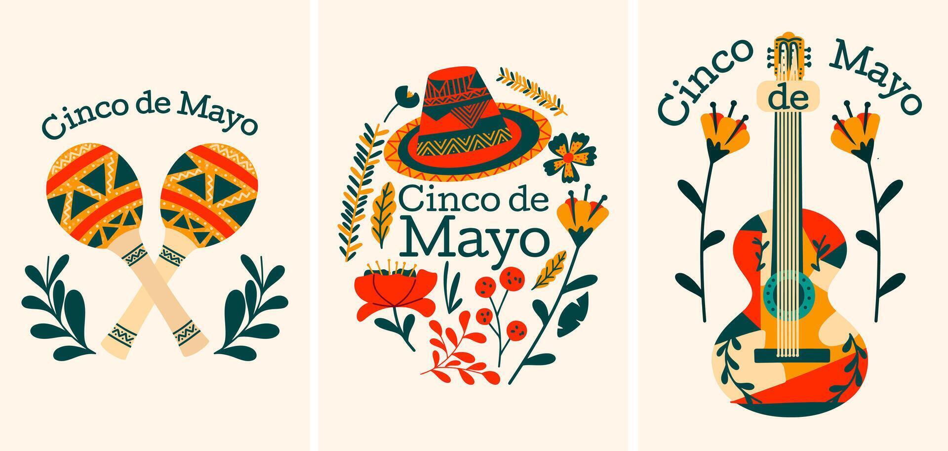 Postcards for the Mexican holiday. Cinco de Mayo Posters. Festive set. illustrations. vector