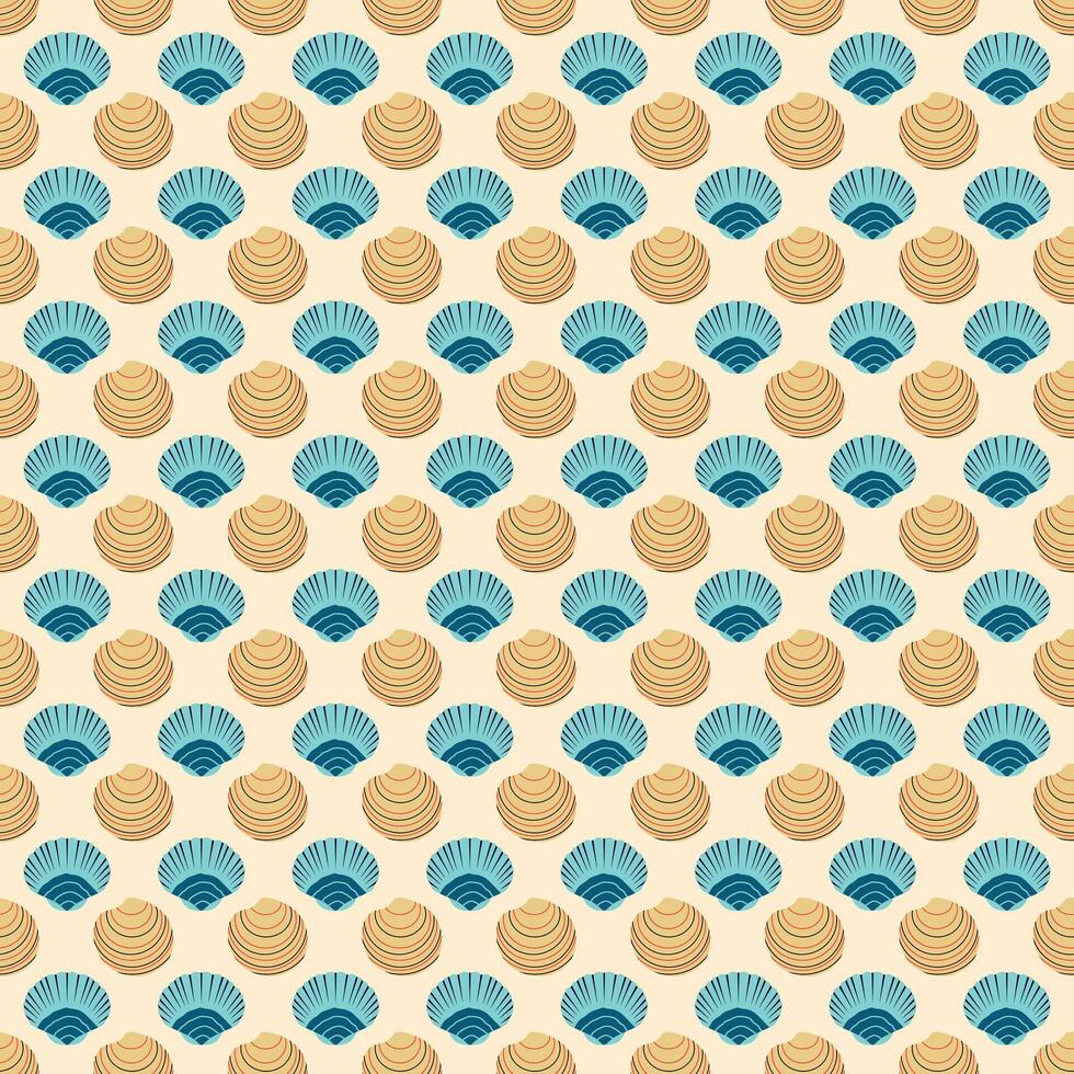 Sea shell seamless pattern. Seashells on a beige background. For packaging, wrapping paper, textile, background vector