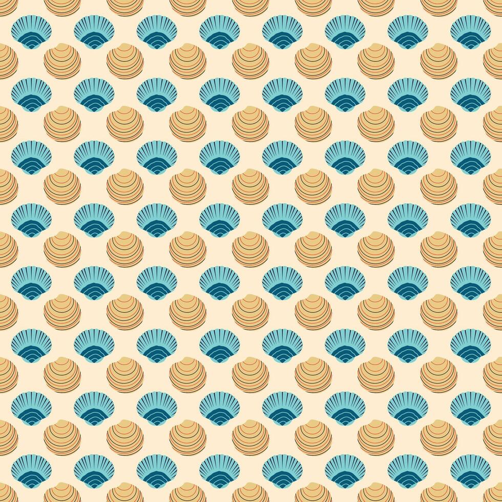 Sea shell seamless pattern. Seashells on a beige background. For packaging, wrapping paper, textile, background vector