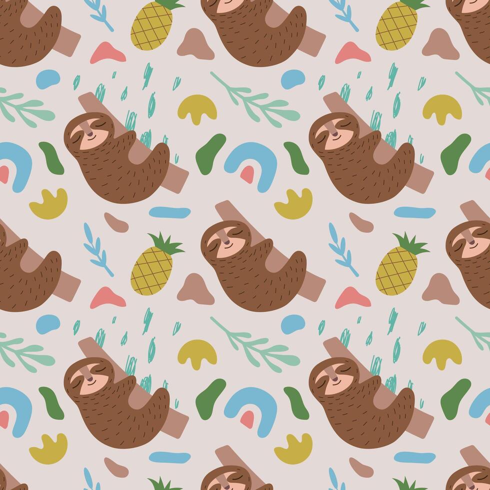 Cute sloth seamless pattern. Baby pattern for clothes, diapers, wrapping paper, wallpaper vector