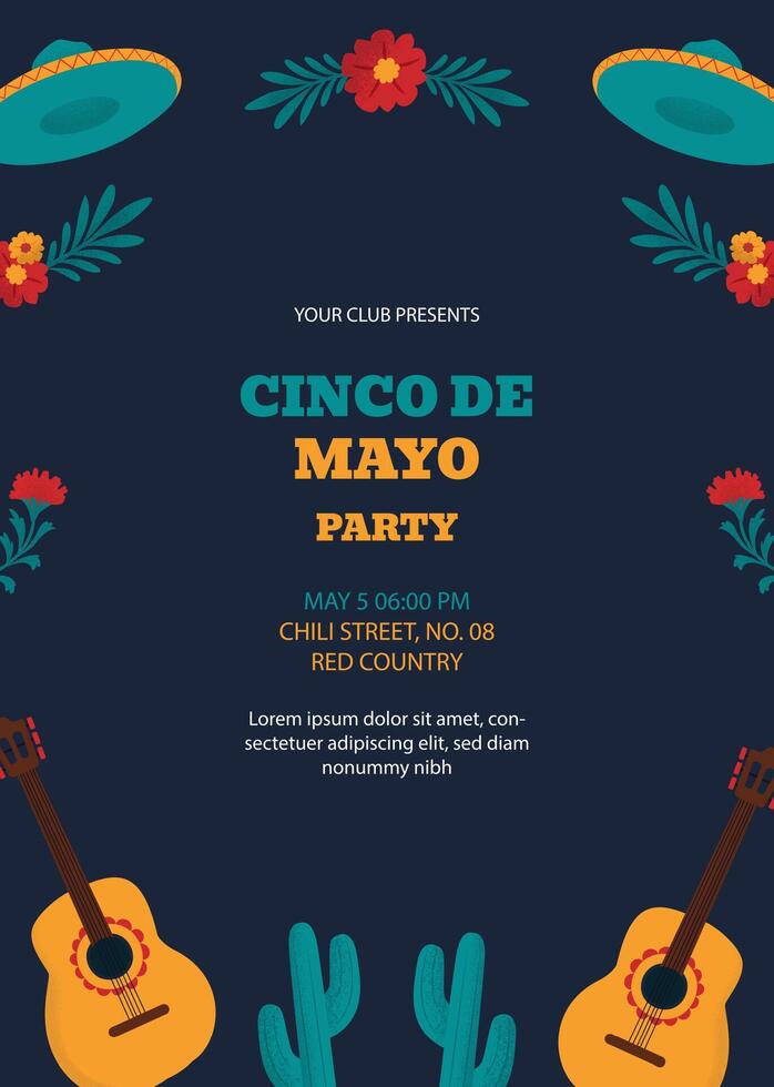 Hand drawn cinco de mayo vertical poster template vector