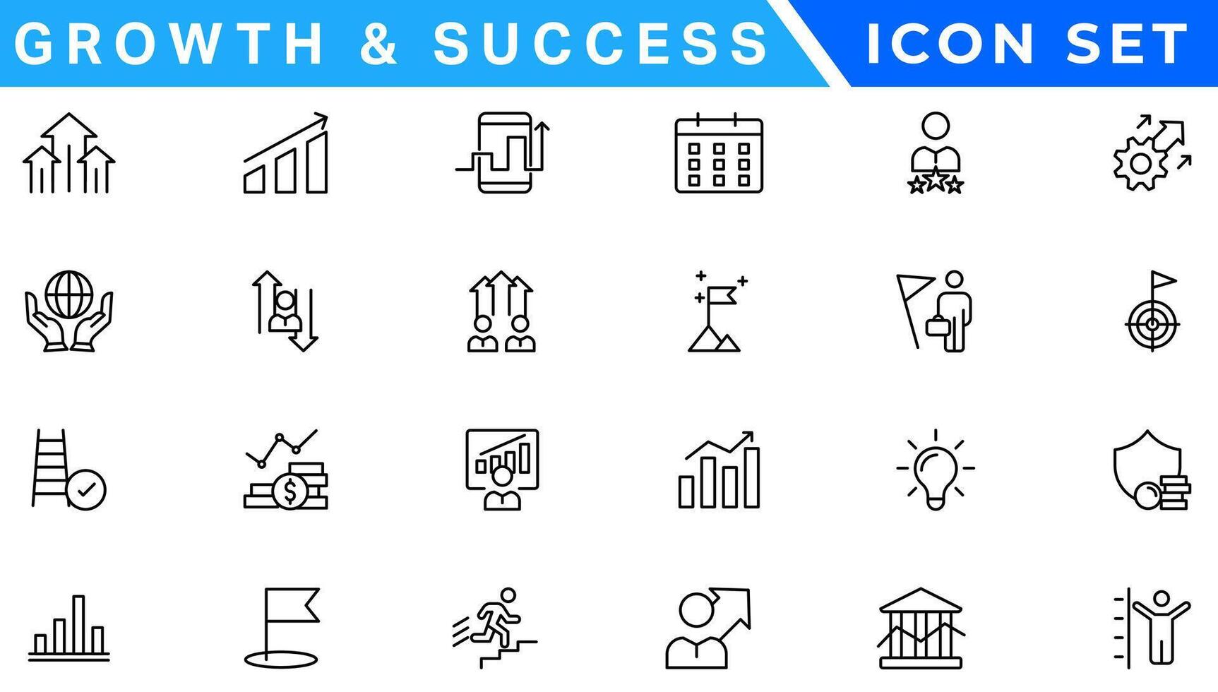 Growth and success line icons collection. Big UI icon set in a flat design. Thin outline icons pack. illustration vector