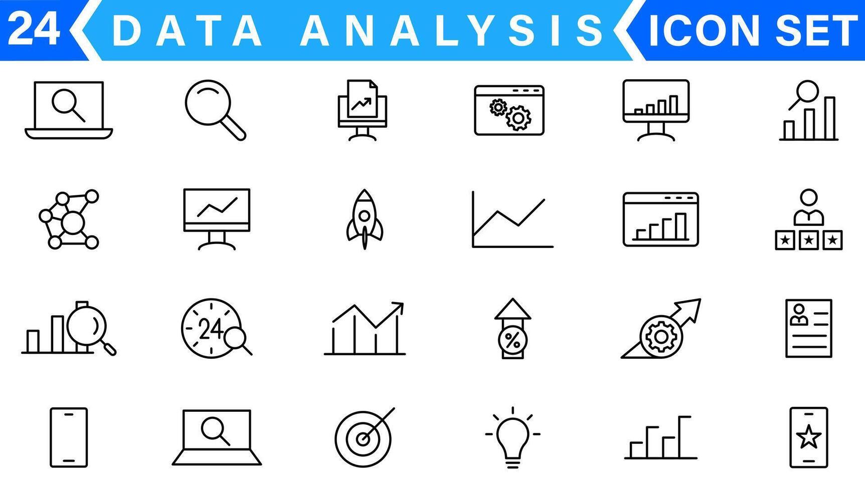 Data analysis thin line icon set. Data processing outline pictograms for website and mobile app GUI. Digital analytics simple UI, UX icons vector