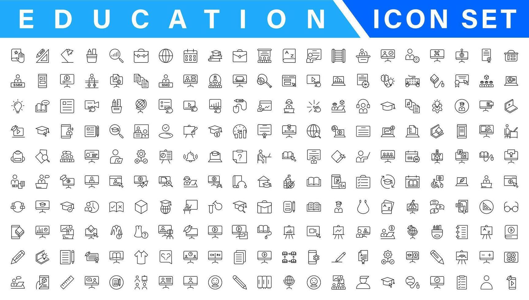 Education and Learning web icons in line style. School, university, textbook, learning. illustration. vector
