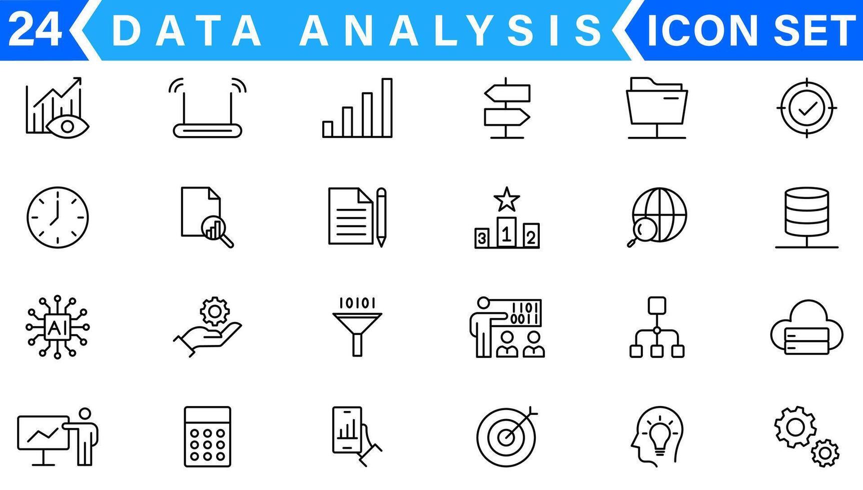 Data analysis icon set. Graphs, statistics, analytics, analysis, big data, growth, chart, research, UI, UX, GUI and more line icon vector