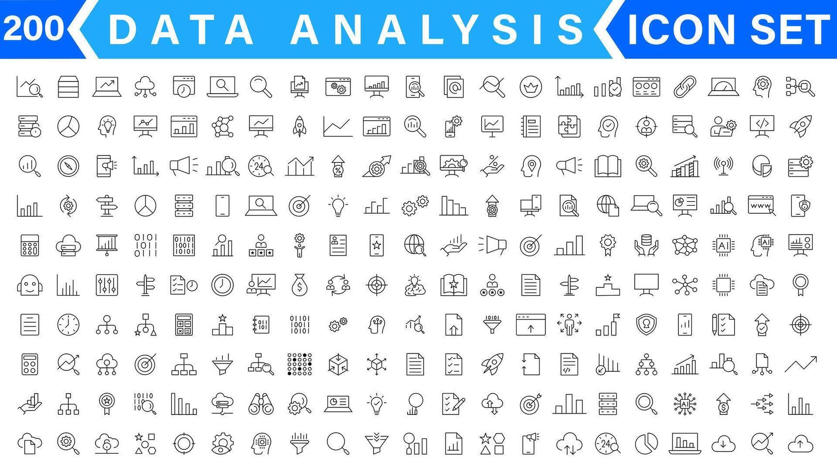 Data analysis thin line icon set. Data processing outline pictograms for website and mobile app GUI. Digital analytics simple UI, UX icons vector