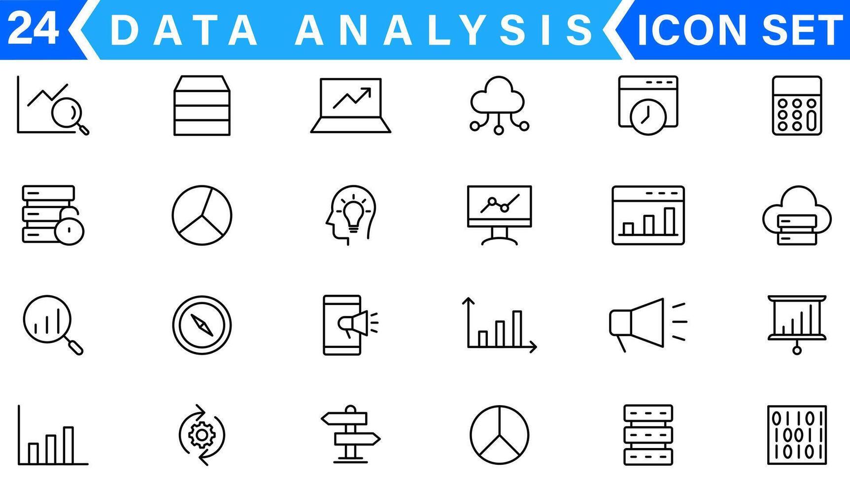 Data analysis thin line icon set. Data processing outline pictograms for website and mobile app GUI. Digital analytics simple UI, UX icons vector