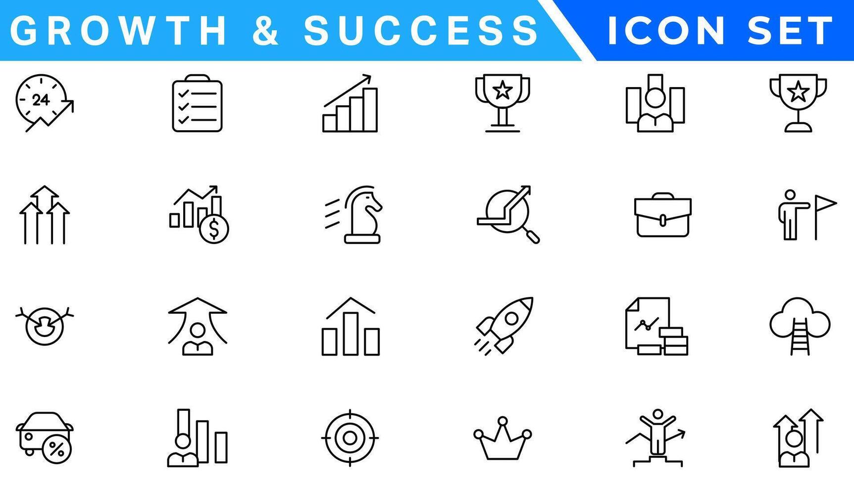 Growth and success line icons collection. Big UI icon set in a flat design. Thin outline icons pack. illustration vector