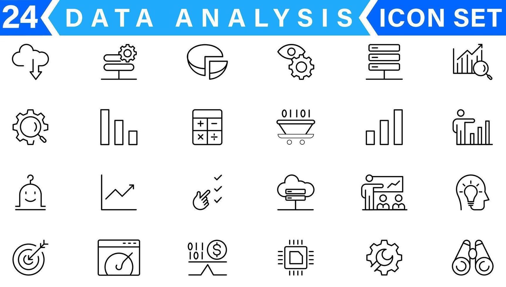 Data Analysis Related Line Icons. Contains such Icons as Big Data, Processing, Performance and more vector