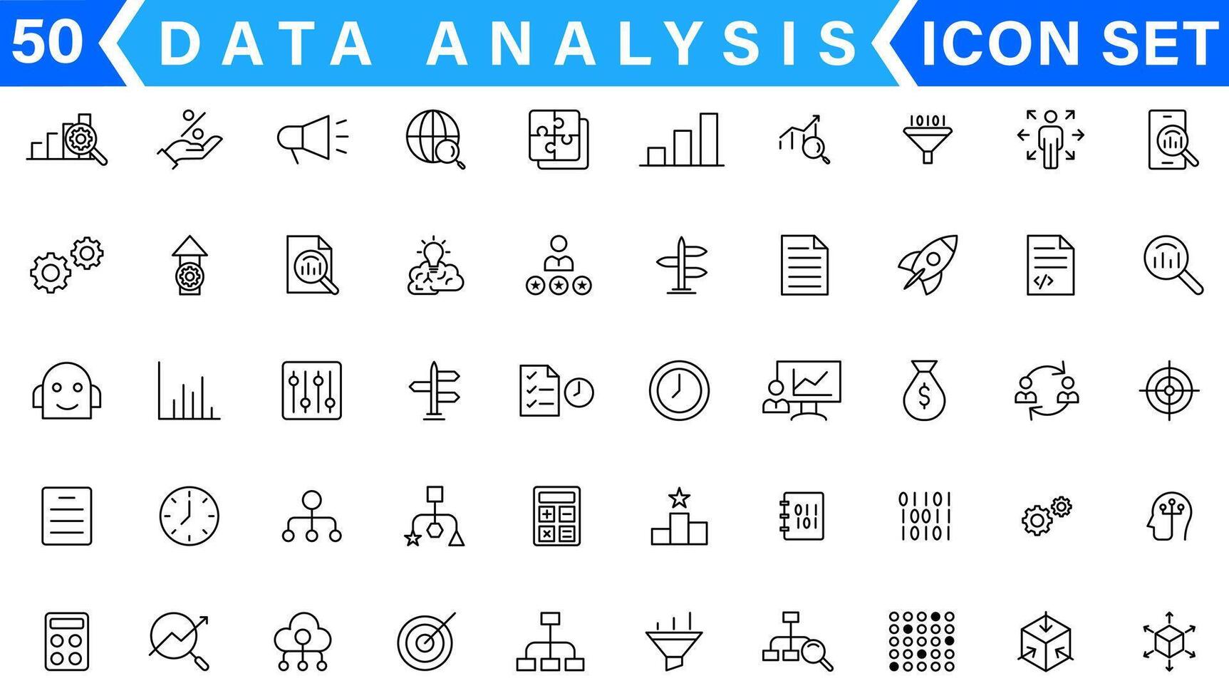 Data analysis thin line icon set. Data processing outline pictograms for website and mobile app GUI. Digital analytics simple UI, UX icons vector