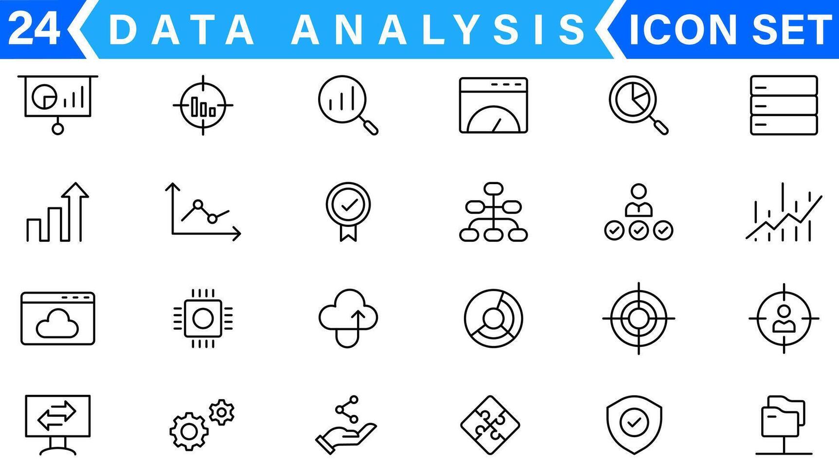 Data analysis icon set. Graphs, statistics, analytics, analysis, big data, growth, chart, research, UI, UX, GUI and more line icon vector
