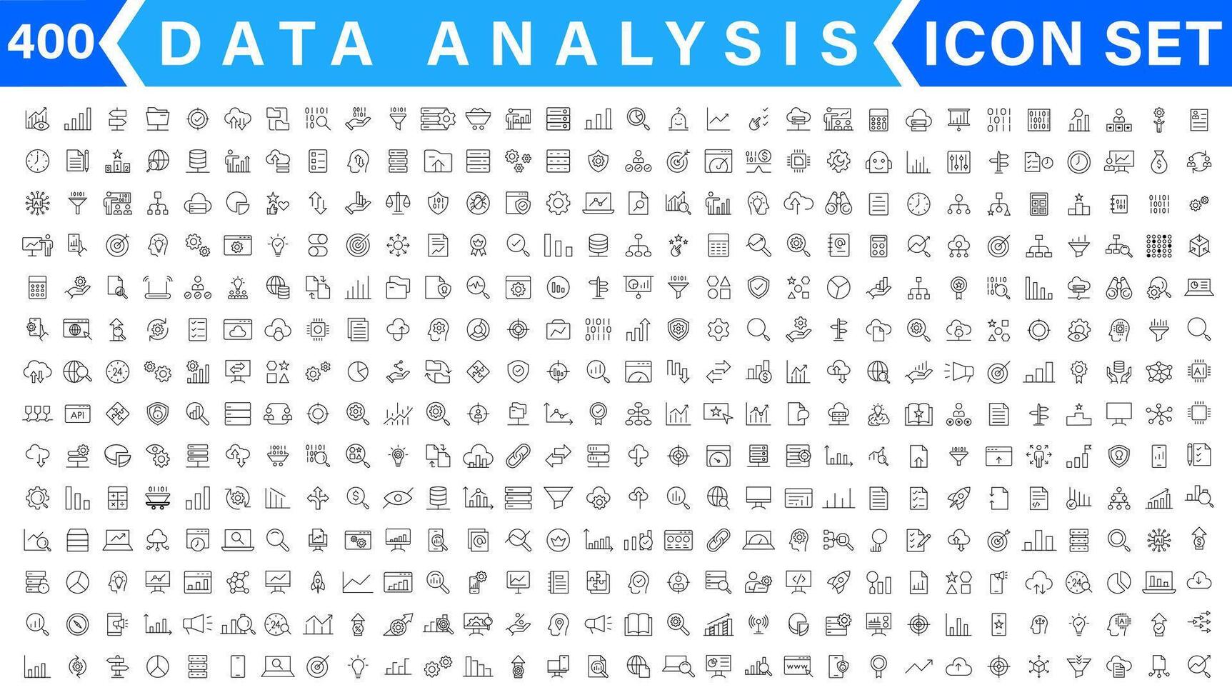 Data analysis icon set. Graphs, statistics, analytics, analysis, big data, growth, chart, research, UI, UX, GUI and more line icon vector