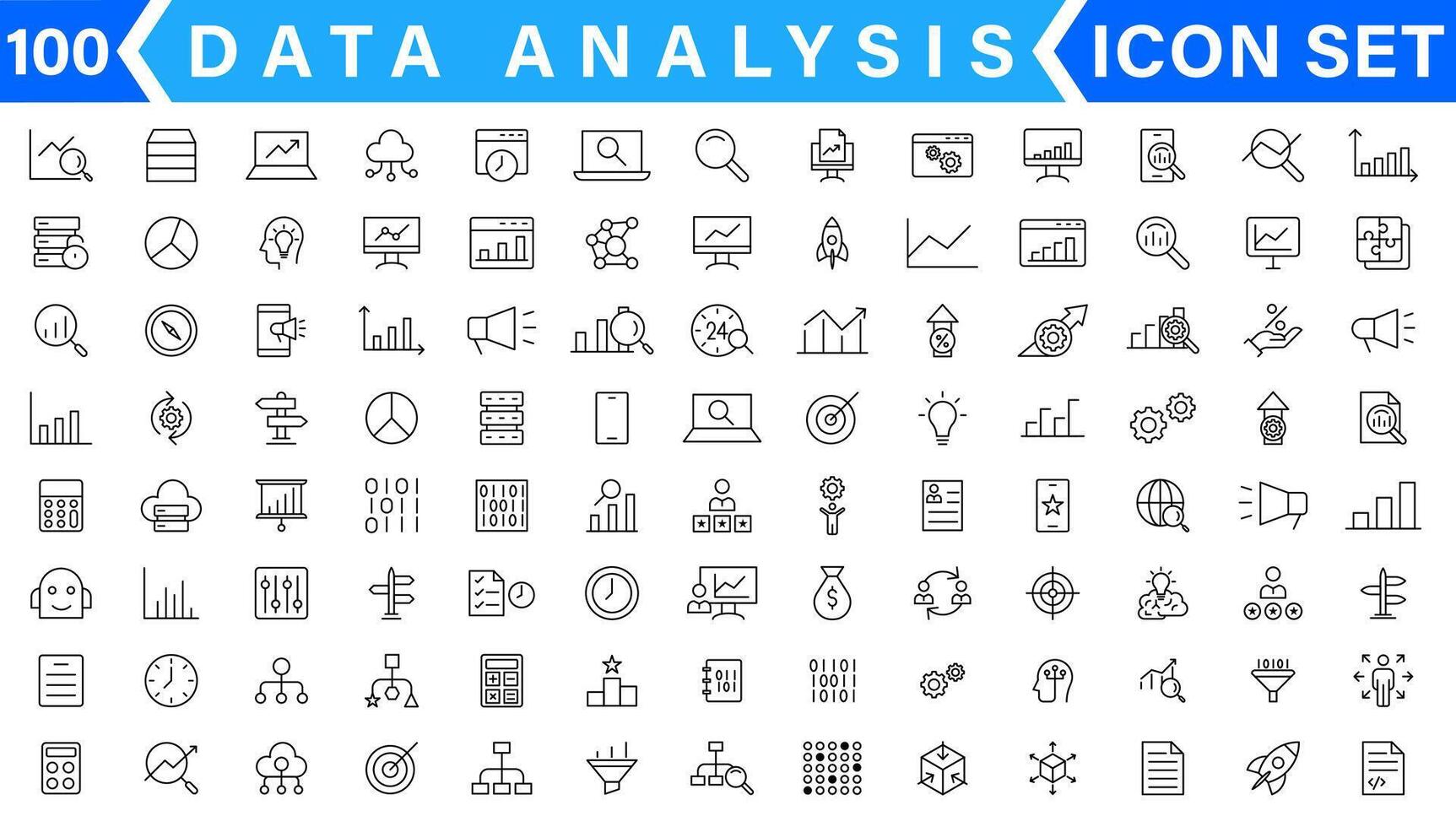 Data analysis thin line icon set. Data processing outline pictograms for website and mobile app GUI. Digital analytics simple UI, UX icons vector