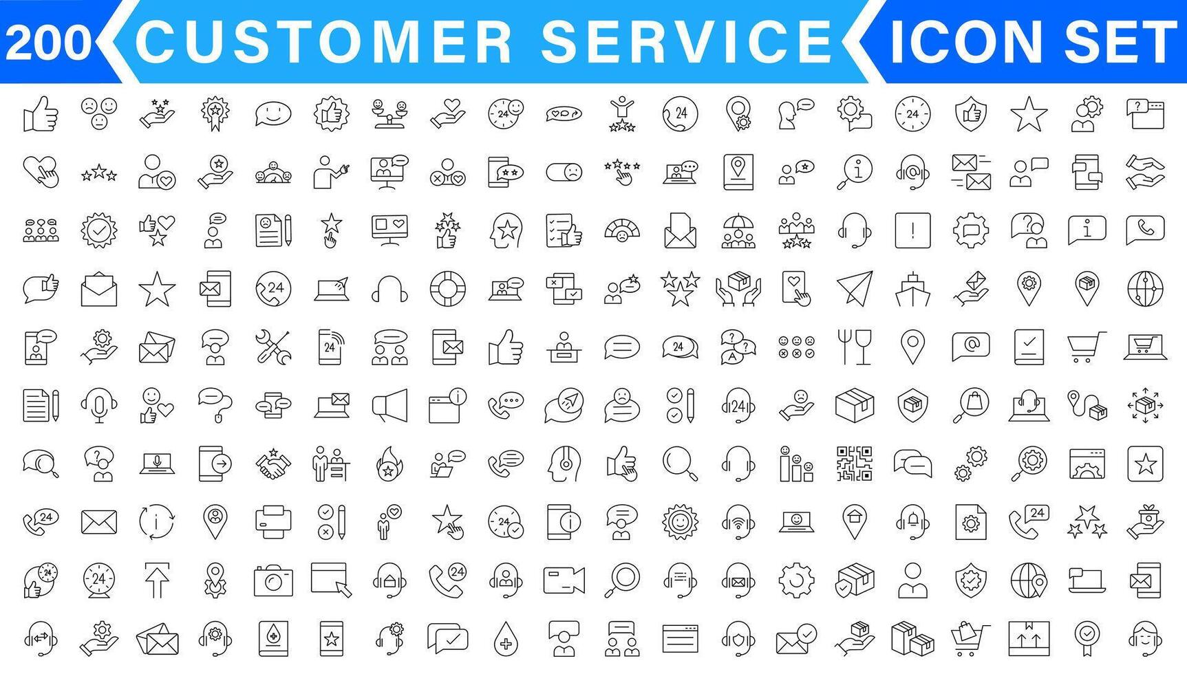 Customer Service and Support - Outline Icon Collection. Thin Line Set contains such Icons as Online Help, Helpdesk, Quick Response, Feedback and more. Simple web icons set vector