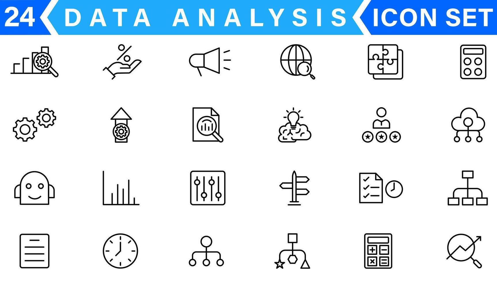 datos análisis Delgado línea icono colocar. datos Procesando contorno pictogramas para sitio web y móvil aplicación interfaz gráfica de usuario digital analítica sencillo ui, ux íconos vector