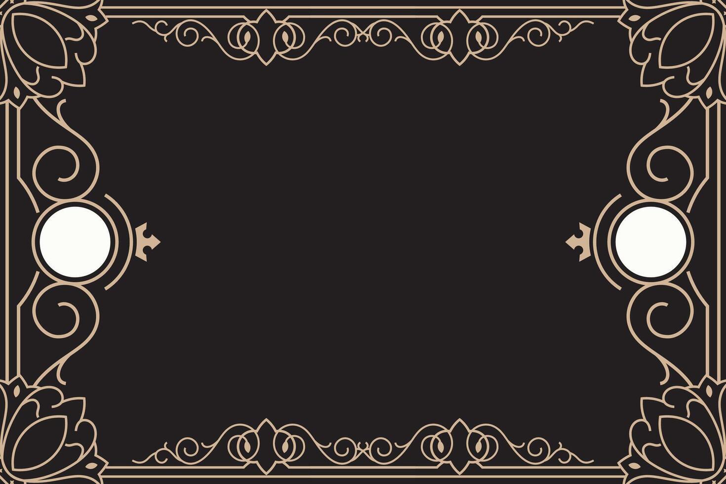 Vintage frame with patterned angles on a black background. Design a template for invitations, leaflets and greeting cards. illustration. vector