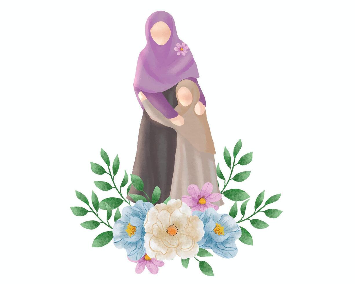 madre y hija acuarela ilustración vector