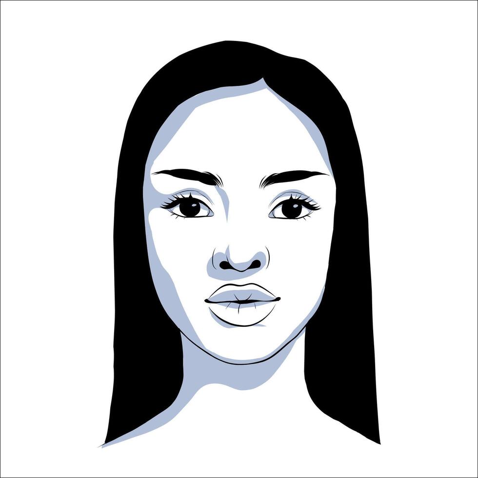 portrait of beautiful african american woman with a head bun in black and white with shadow. Gentle silhouette, fashion illustration. Fullface portrait vector