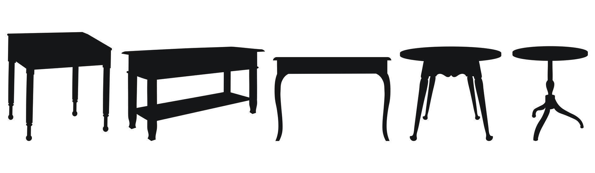 Black single silhouette of a desk, dinner table, dressing table, desktop, kitchen table. Piece of furniture vector