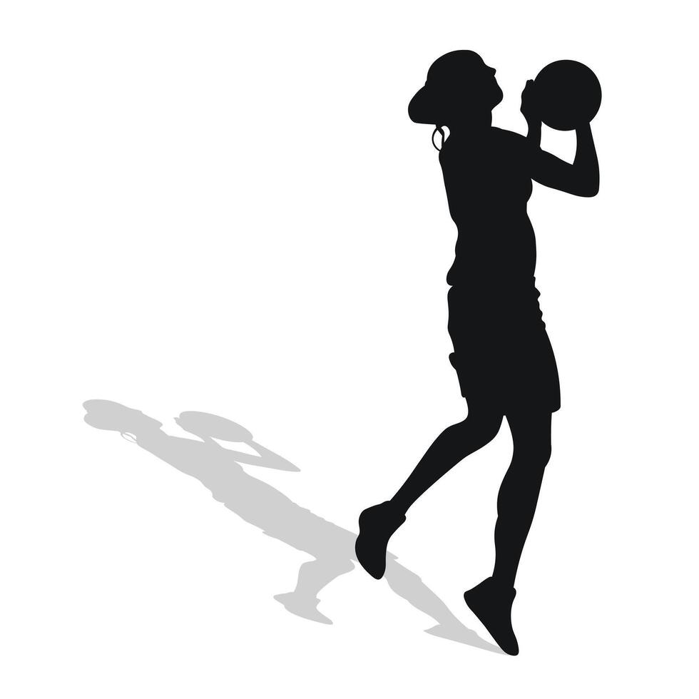 Image of black female silhouette of basketball player in a ball game. vector