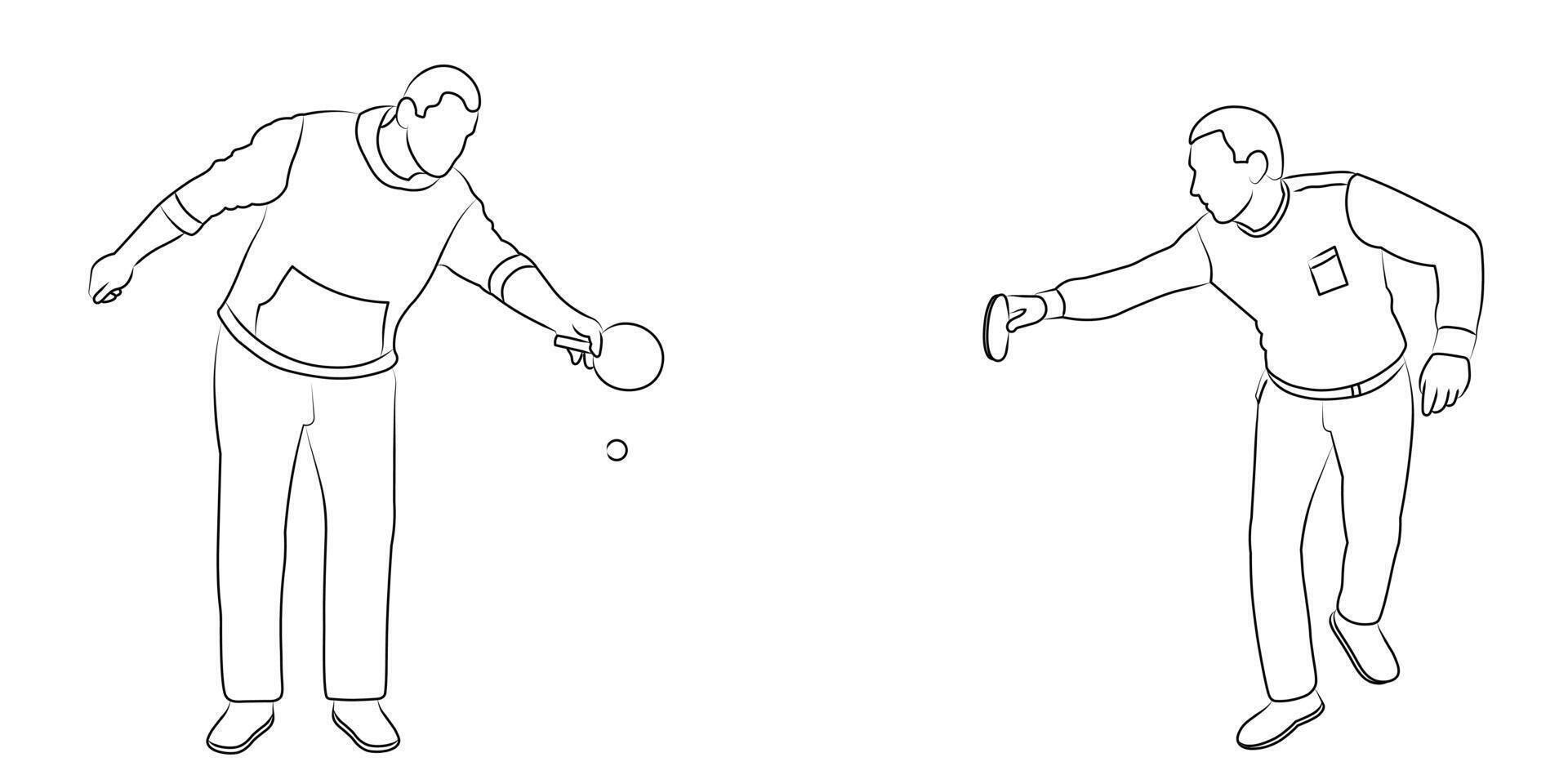 Single silhouettes of tennis players with racket and ball, line art, isolated vector