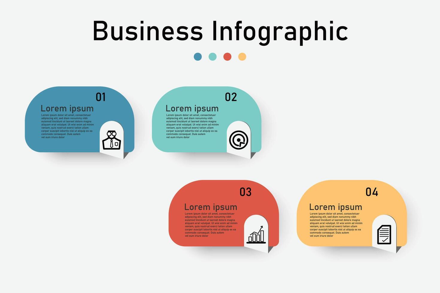 infografía modelo para negocio información presentación. cuadrado y icono elementos. moderno flujo de trabajo diagramas reporte plan 4 4 temas vector