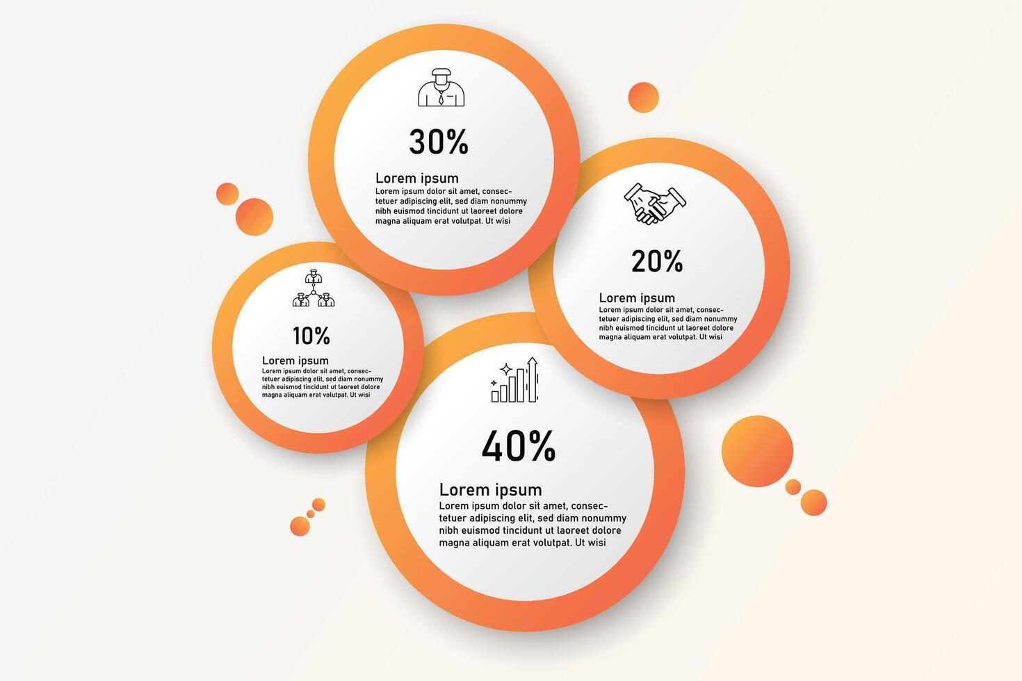 infografía modelo para negocio información presentación. circulo y icono elementos. moderno flujo de trabajo diagramas reporte plan 4 4 temas vector