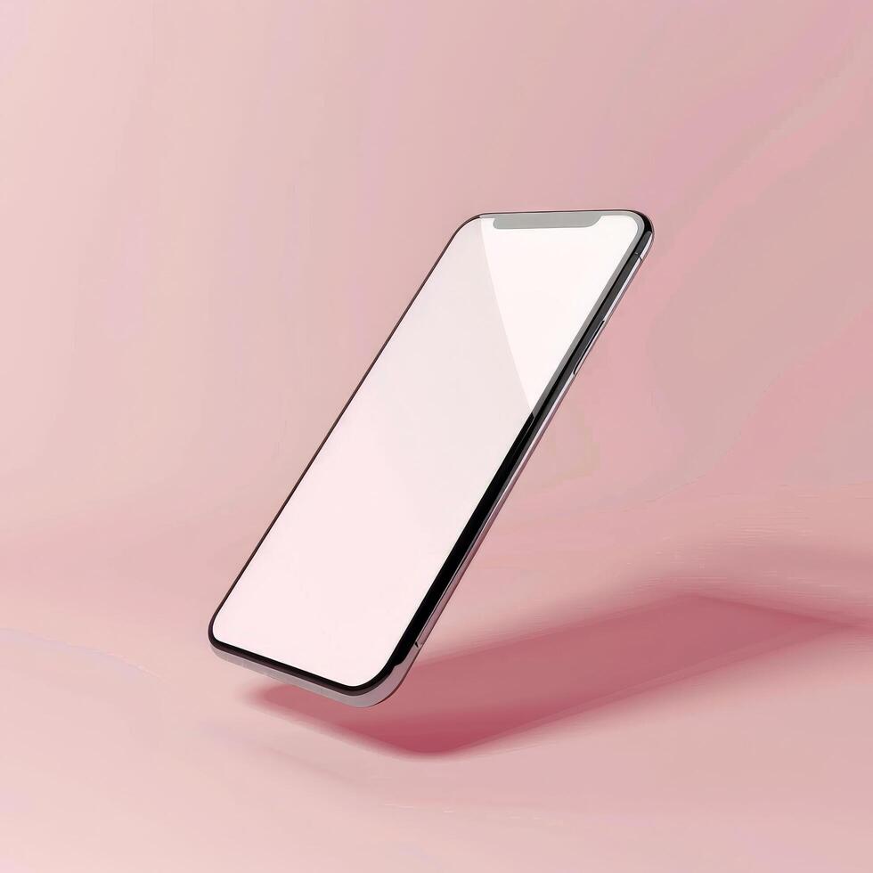Cell Phone With White Screen on Pink Background photo